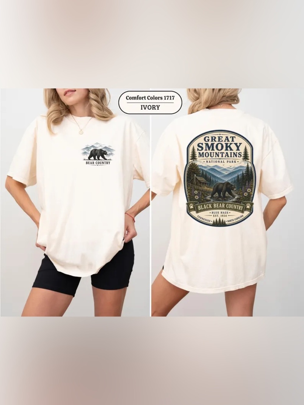Great Smoky Mountains National Park Black Bear Ivory Nature Graphic T-Shirt